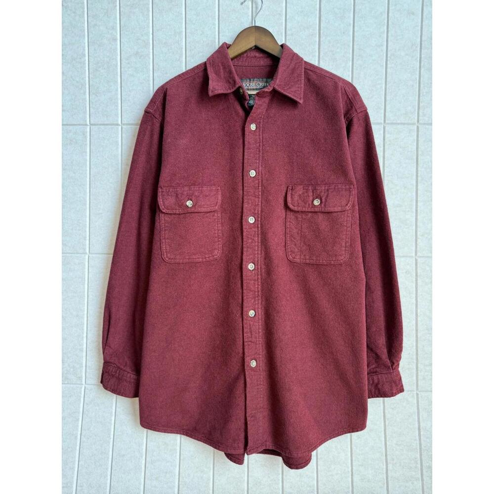 Moose Creek Mens Large Burgundy Heavyweight 100% Cotton‎ Flannel Work Shirt L
